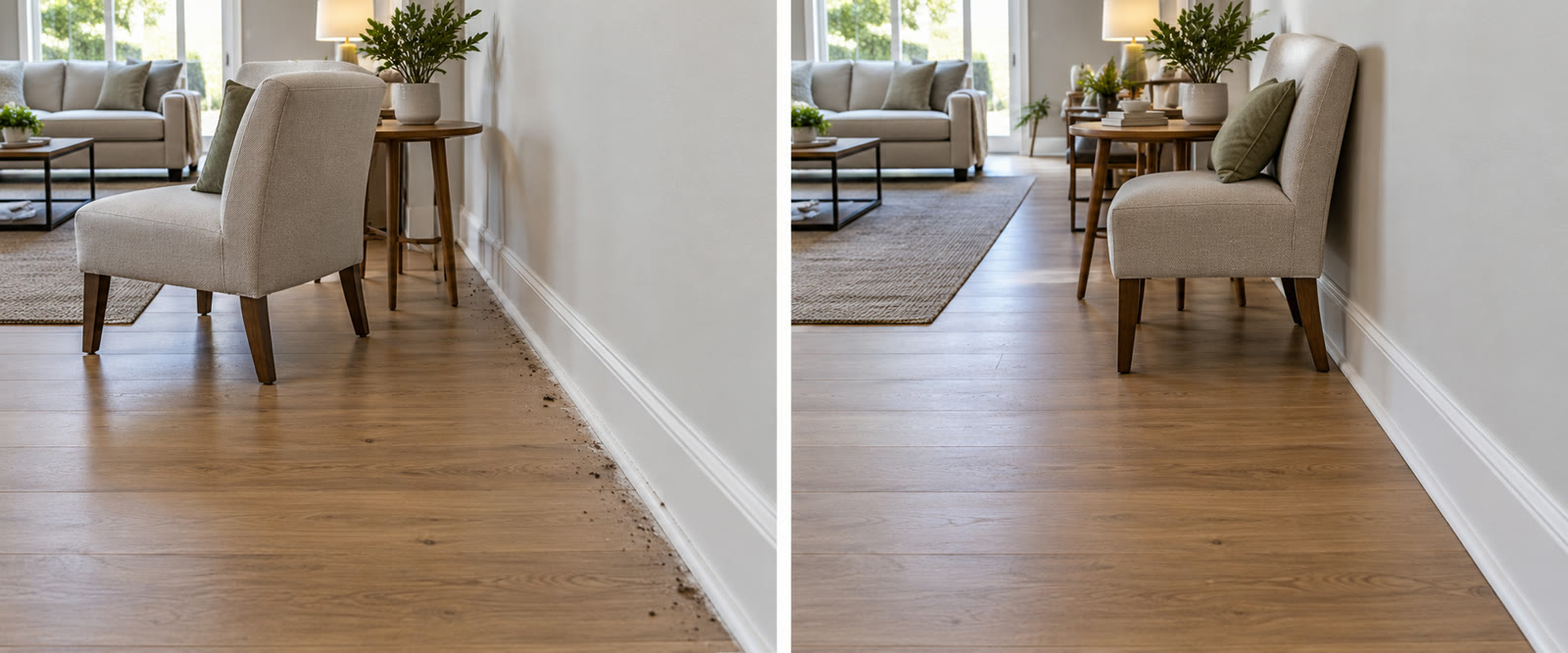Room baseboards before and after