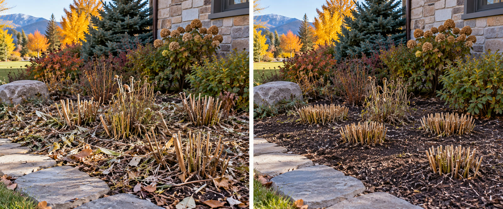 Autumn garden pruning uneven vs clean cuts