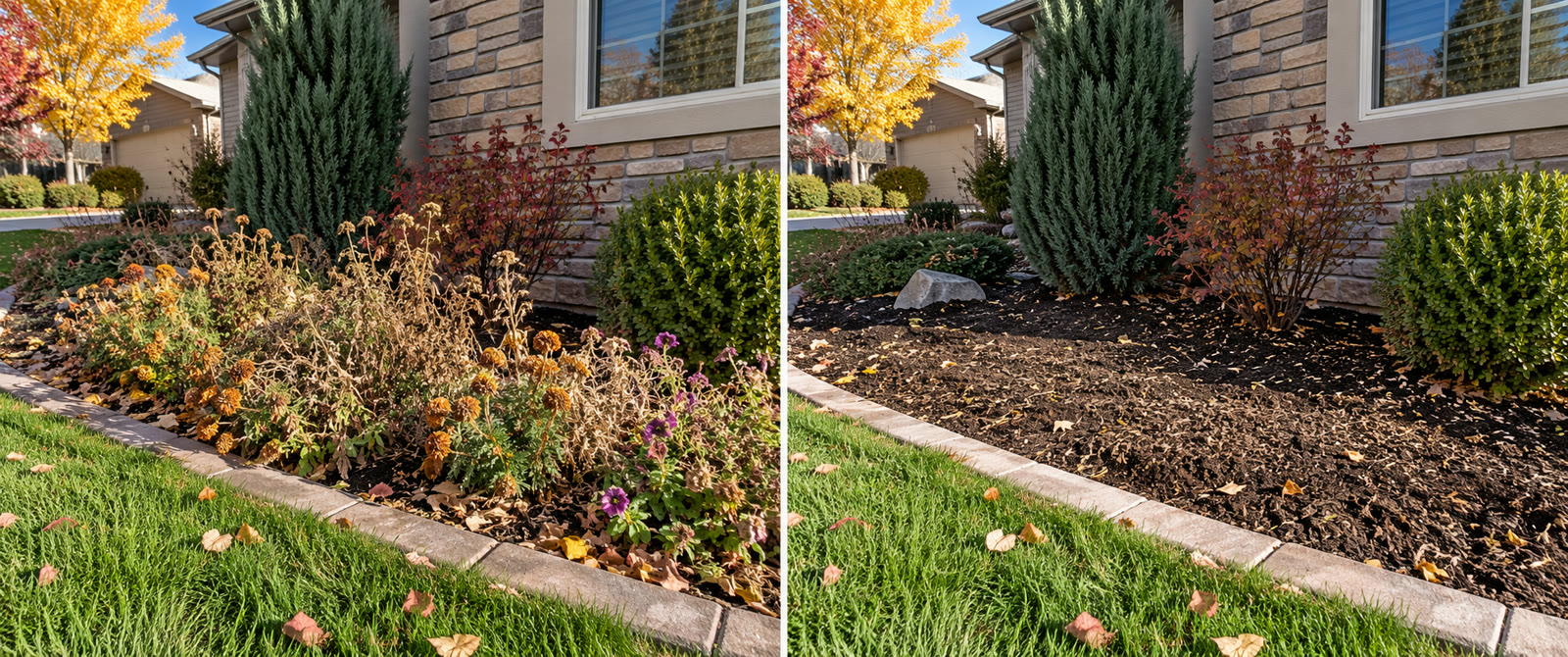 Garden bed cleanup before and after