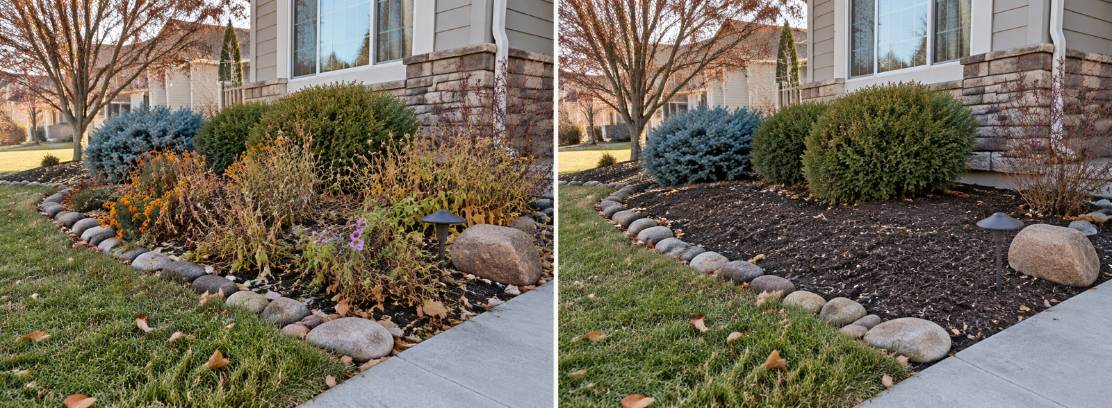 Garden bed cleanup before and after