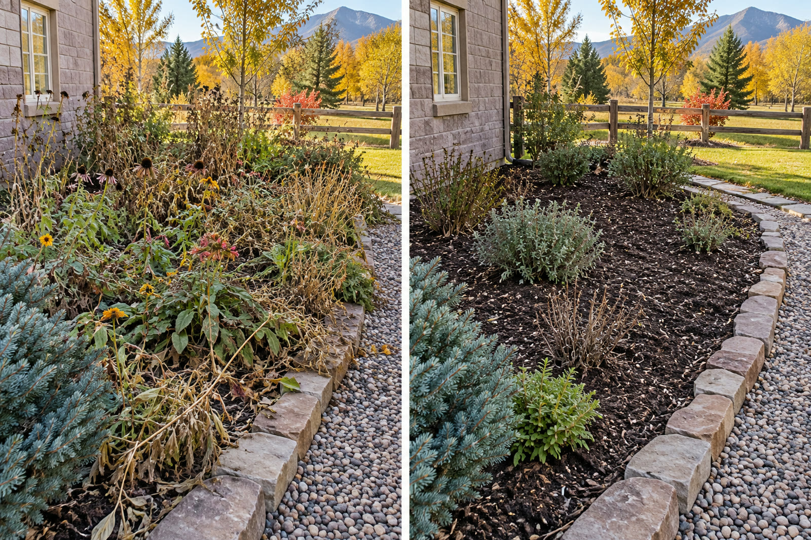 Garden cleanup before and after