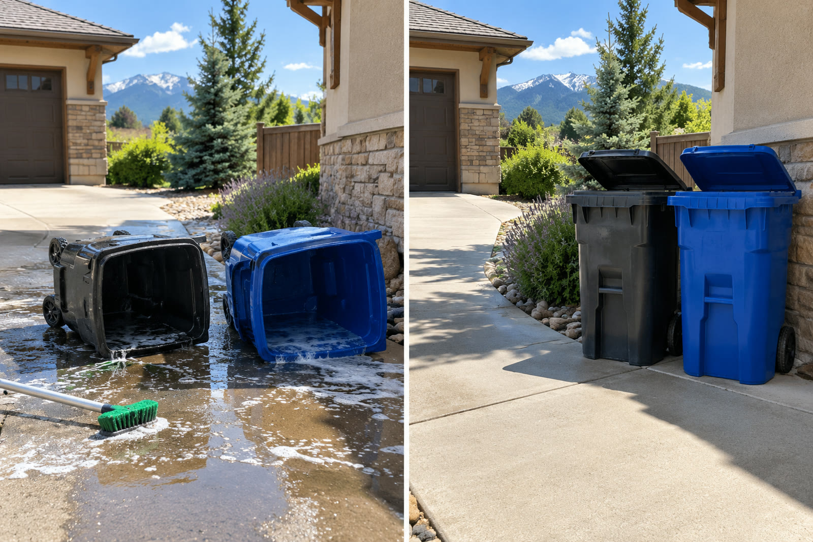 Recycling bin before and after