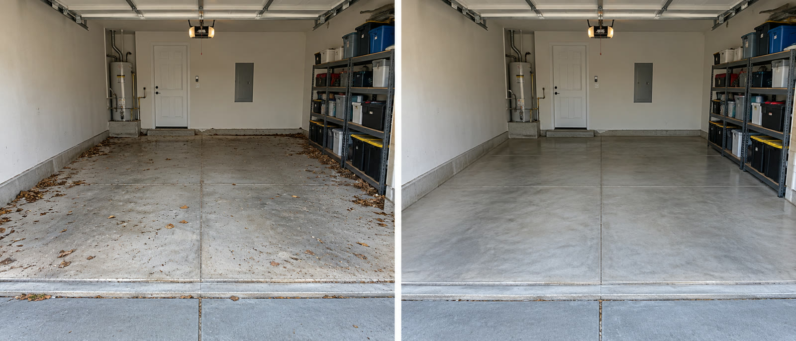 Garage floor before and after