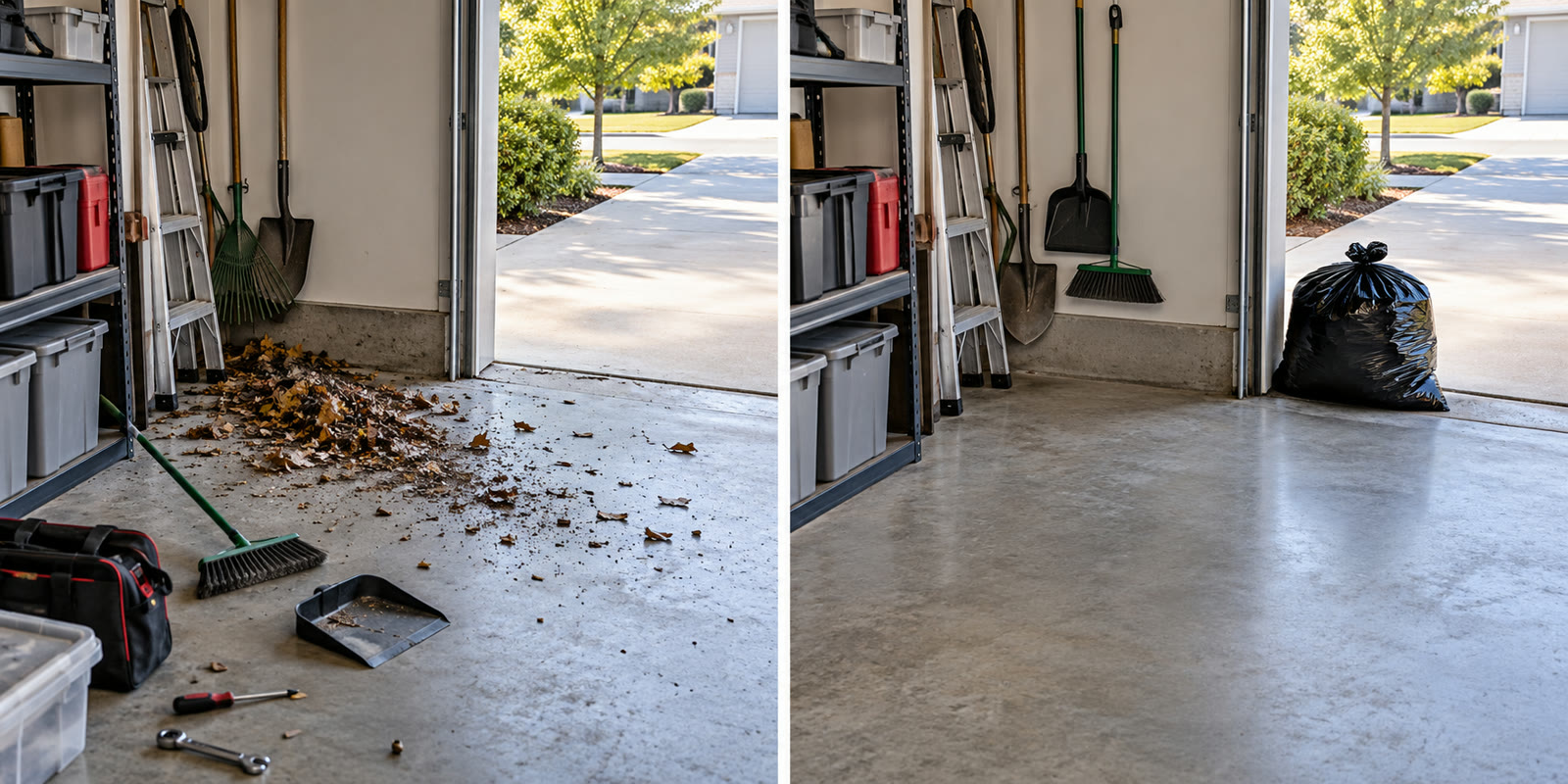 Sweepings left versus bagged and done