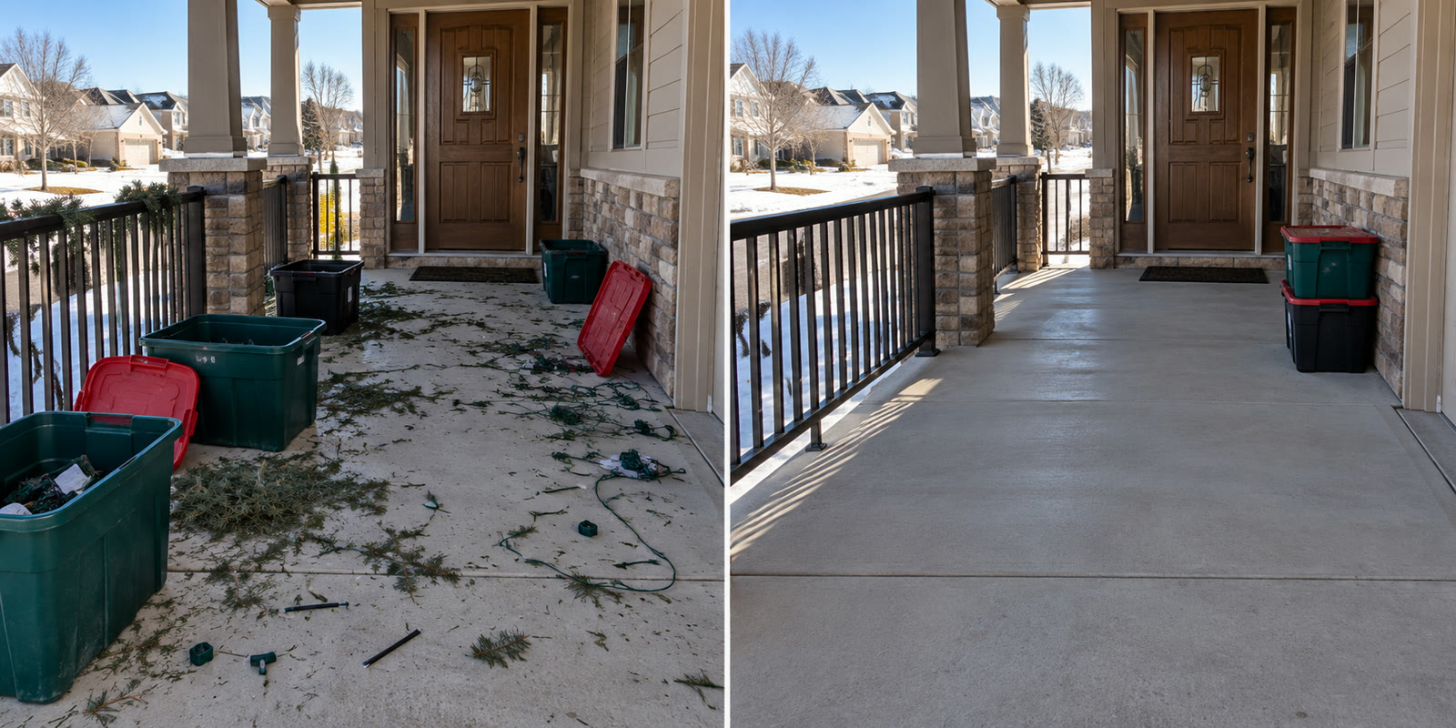 Porch cleanup before and after