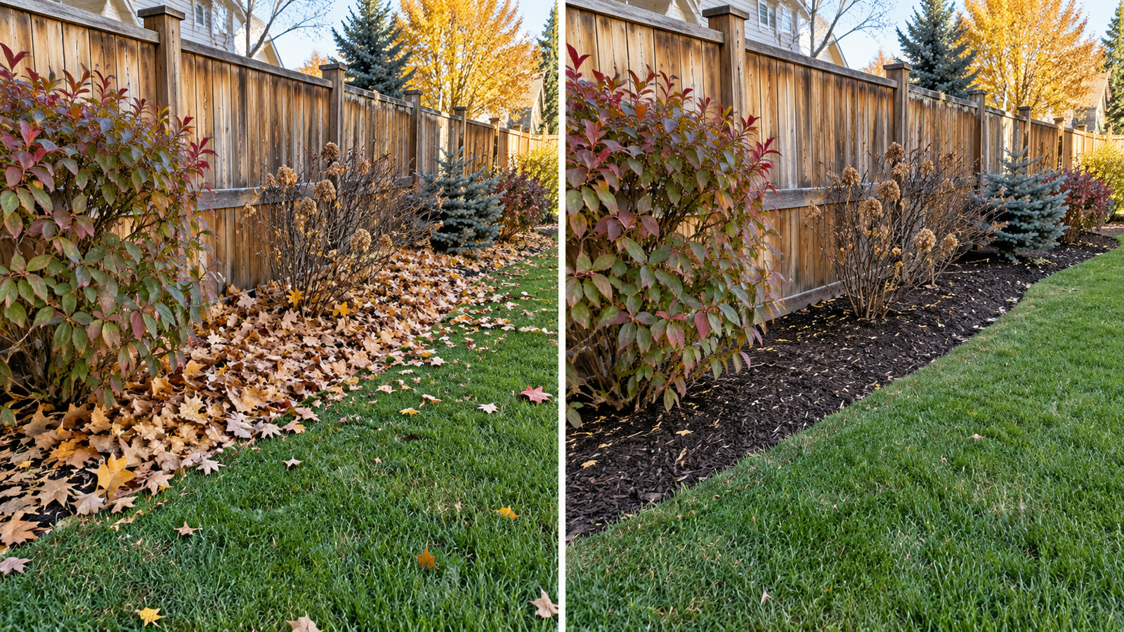 Fence line leaf cleanup comparison