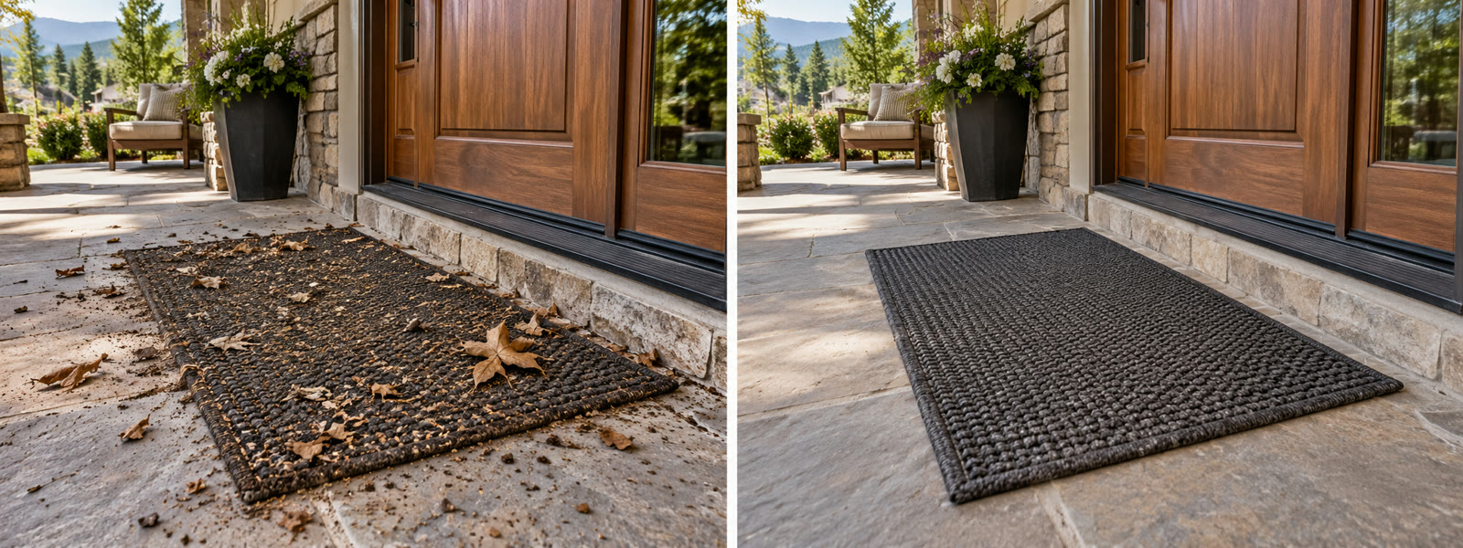 Entry mat shaken out before and after
