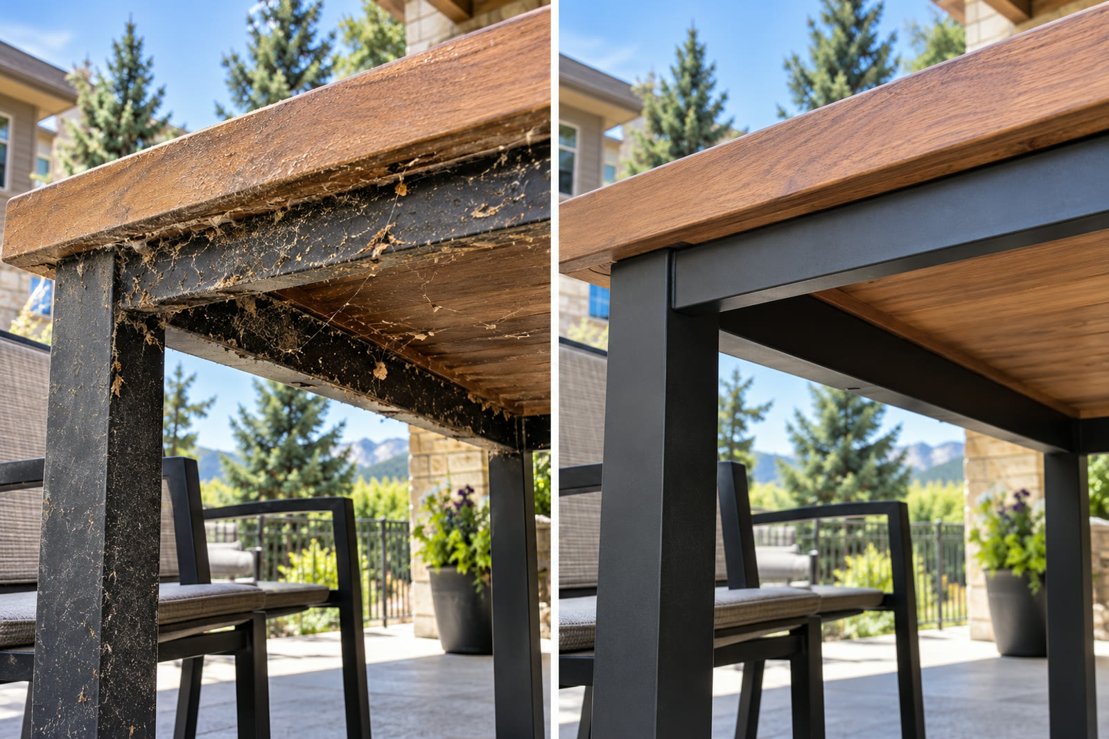 Patio table legs and frame before and after