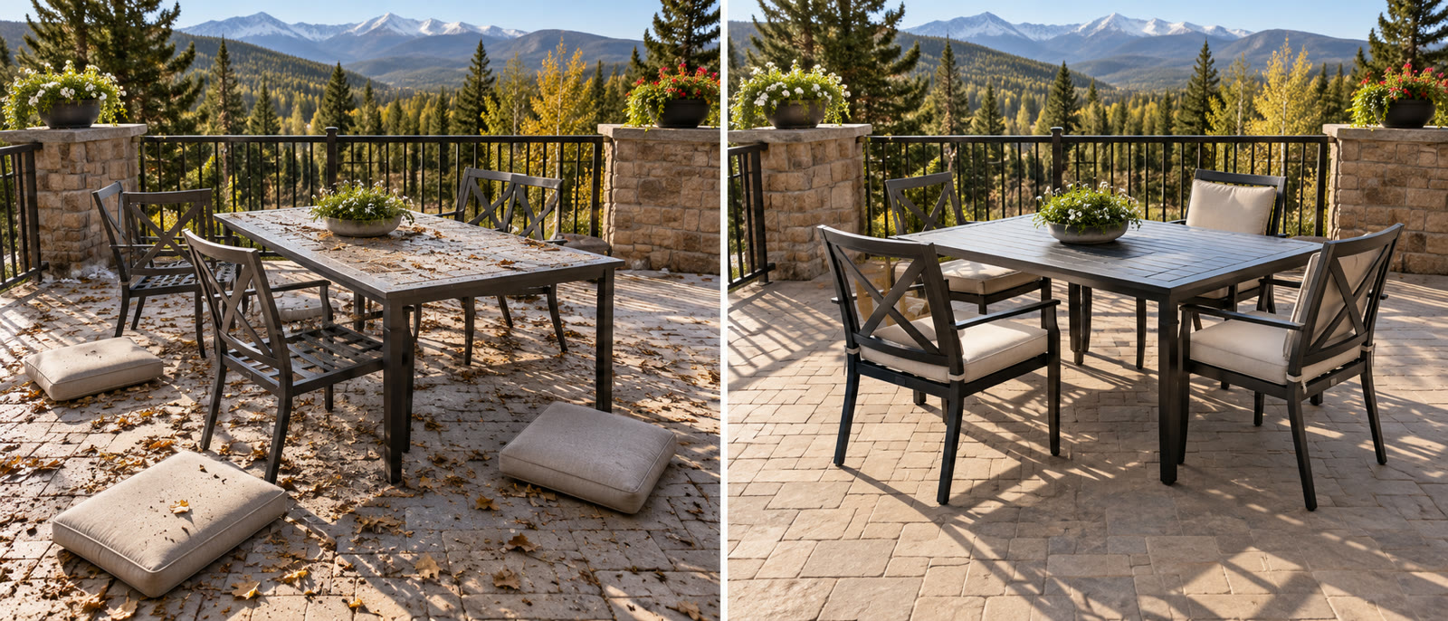Patio set before and after the visit