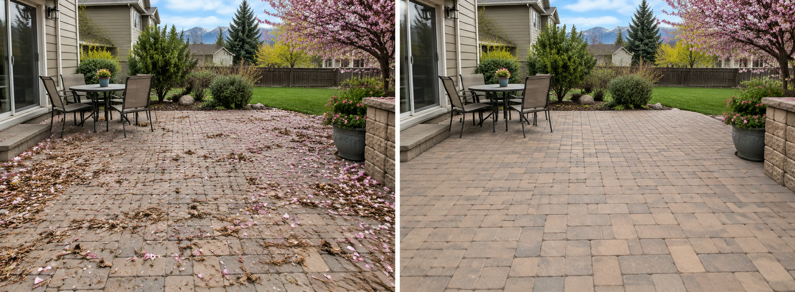 Patio sweep before and after