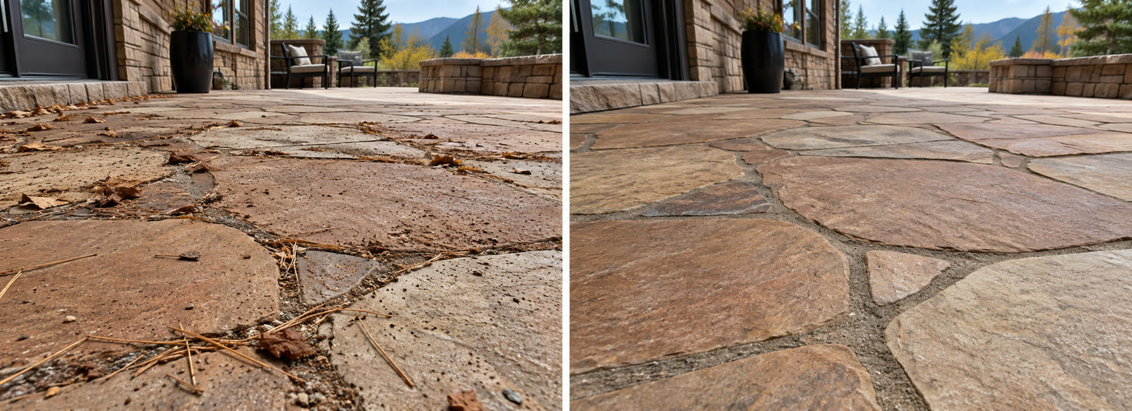 Flagstone joints before and after