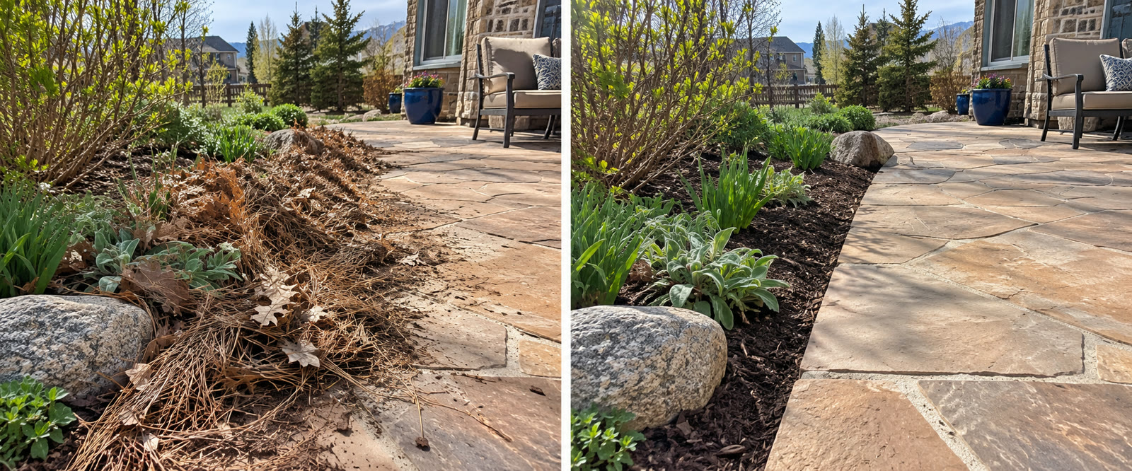 Patio corners and edges before and after
