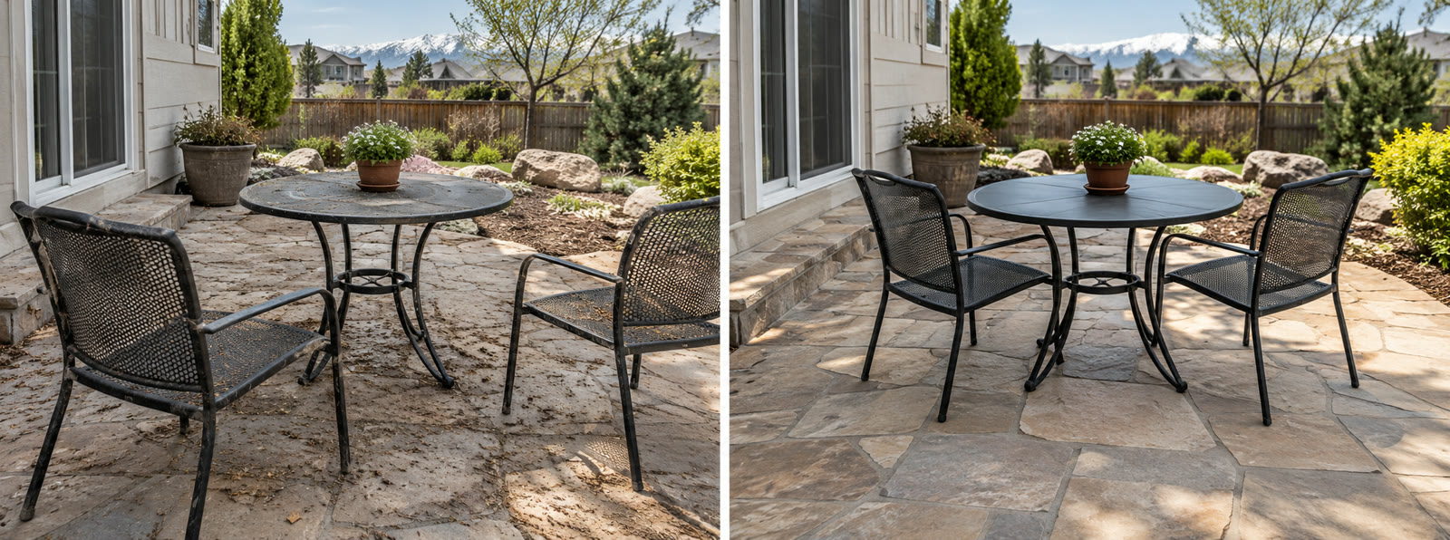 Patio furniture area before and after
