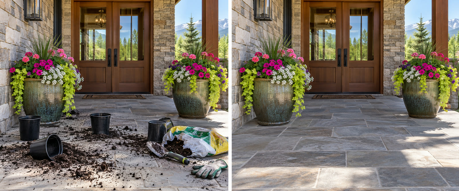 Porch soil left versus swept