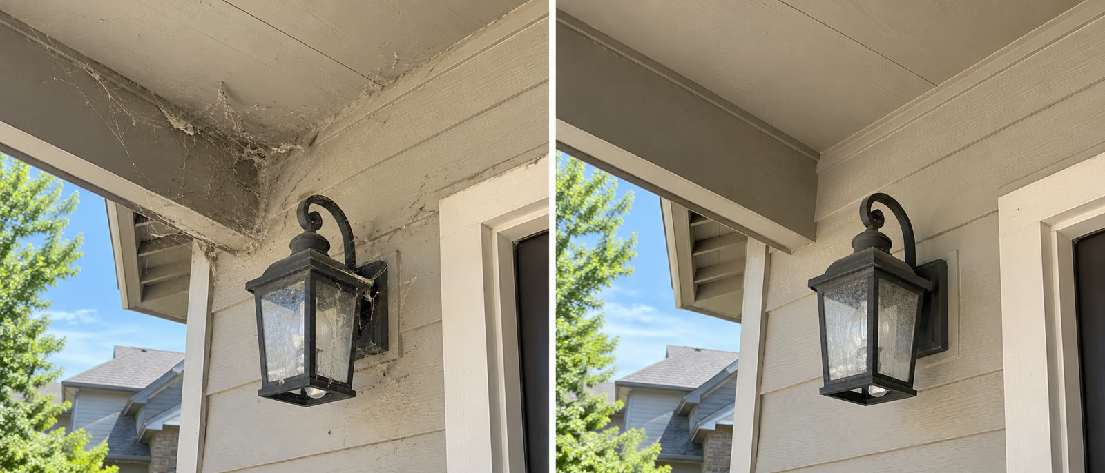 Porch corner cobwebs before and after