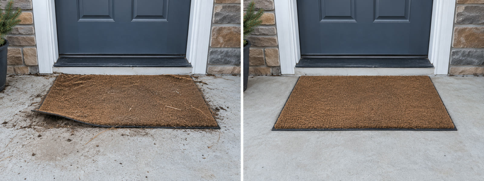 Doormat crooked versus shaken and squared