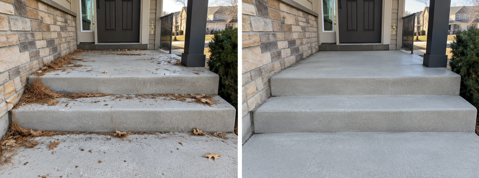Porch sweep before and after
