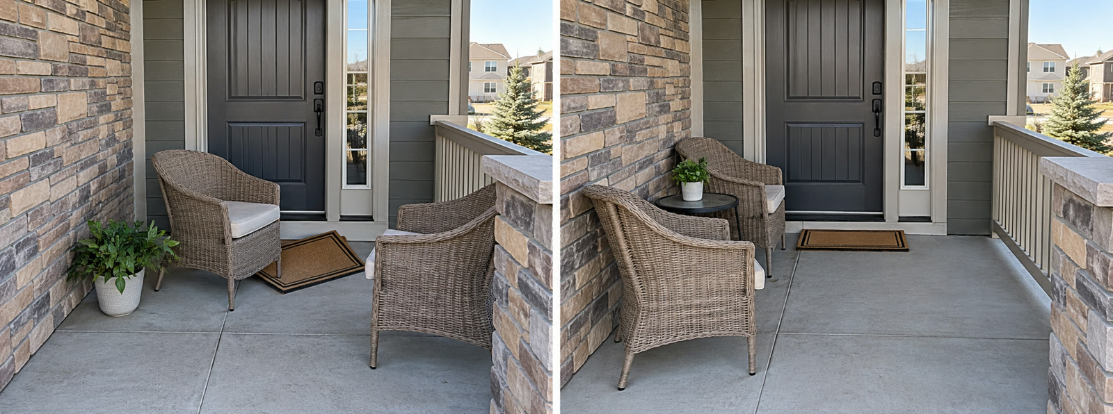 Porch furniture reset before and after