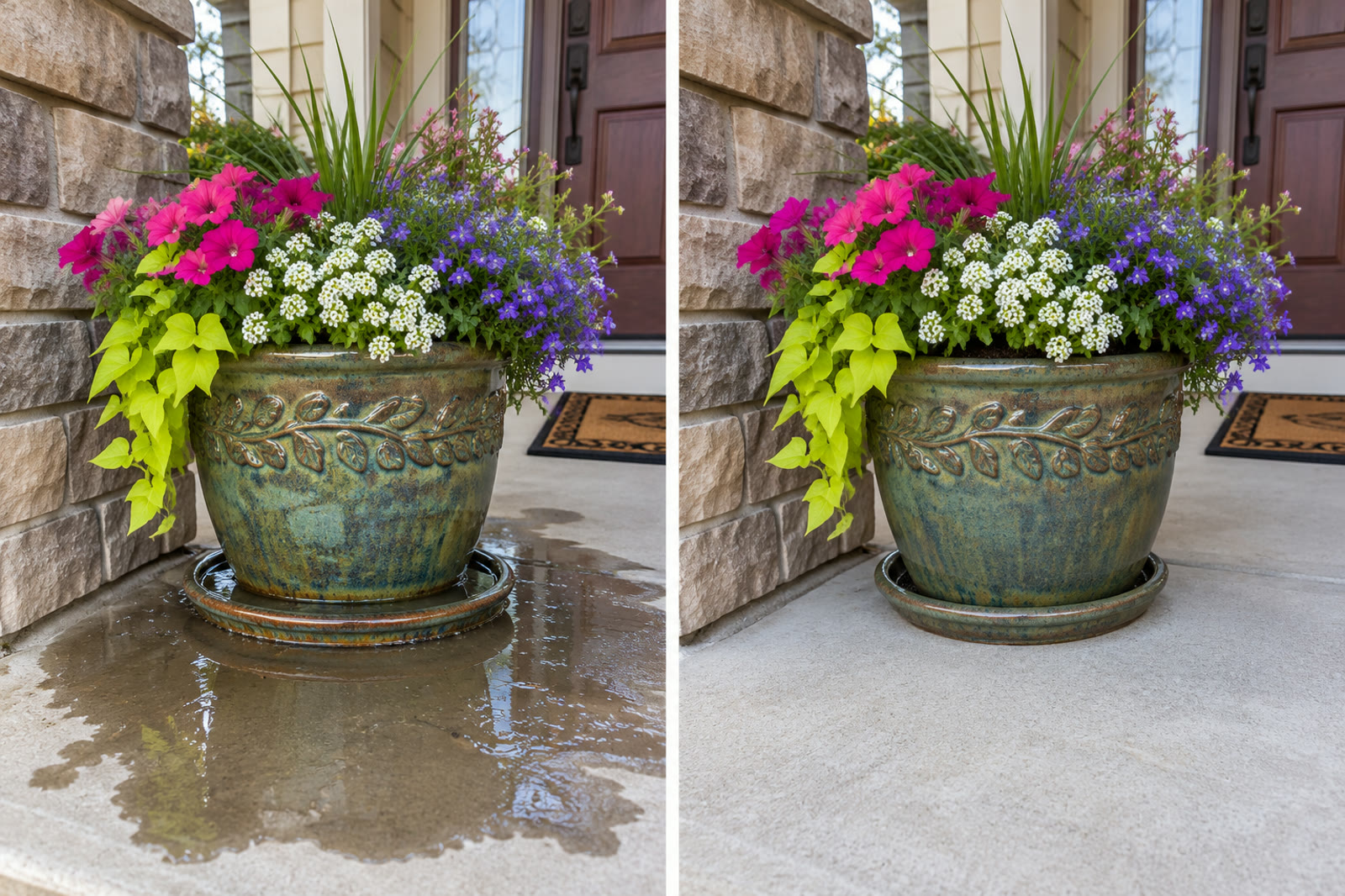 Planter overwatered versus well drained