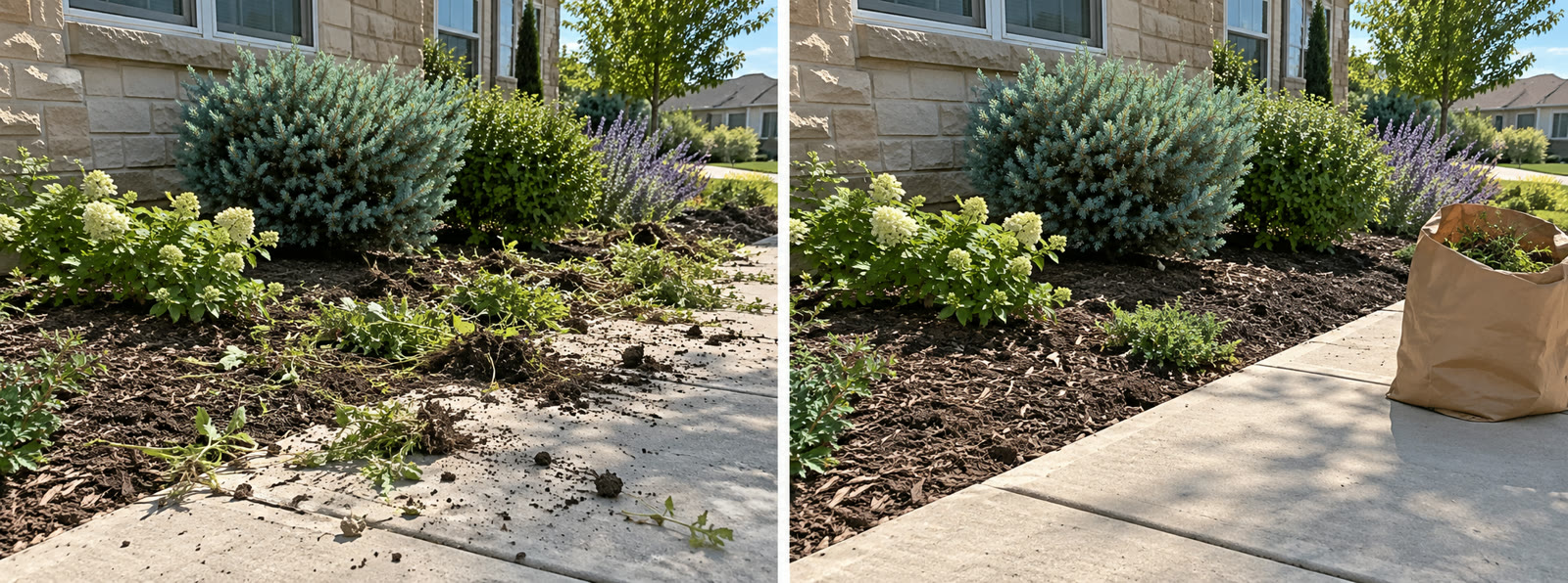Bed before and after weeding